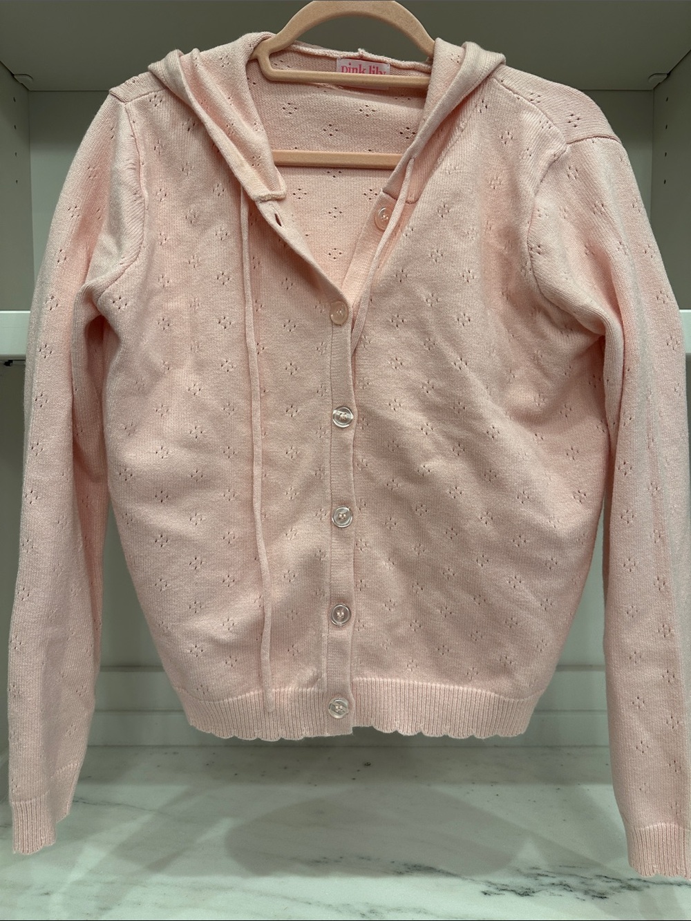 Pink Lily small Pale Pink Hooded Button Cardigan.  Like new